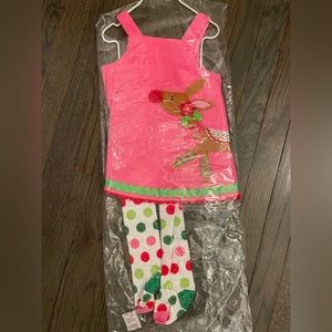 Mud Pie Holiday corduroy jumper with striped tights - 12-18 months NWT